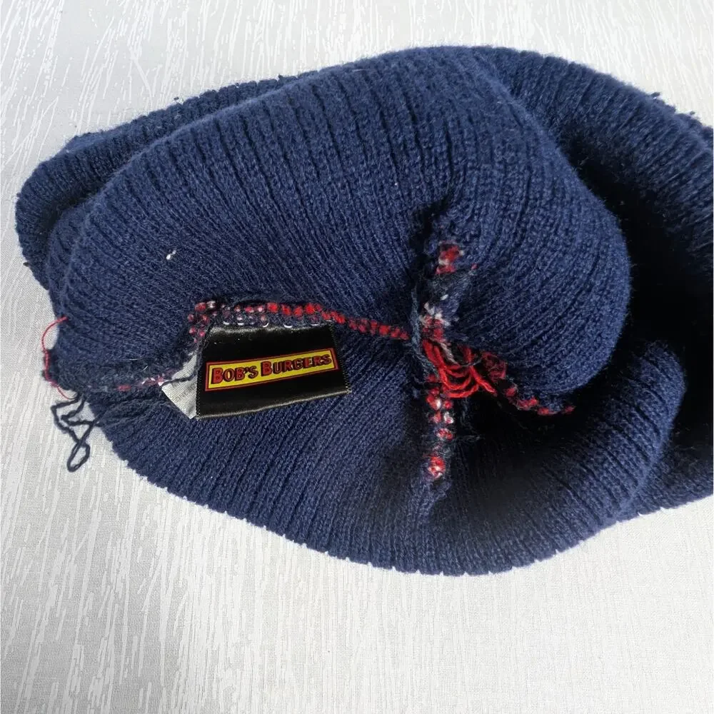Bob's Burgers Beanie Hat One Size Knit Red Blue 8 Bit